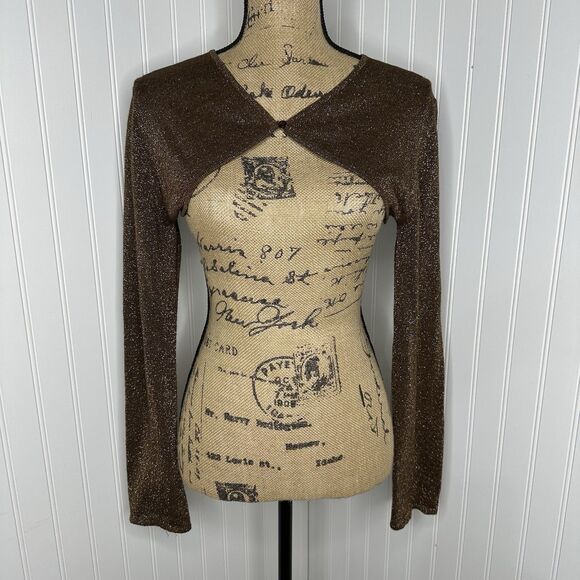 Wet Seal Bolero Shrug Sz L Brown Metallic Y2K Grunge Glam Holiday Party New Year - Picture 12 of 12